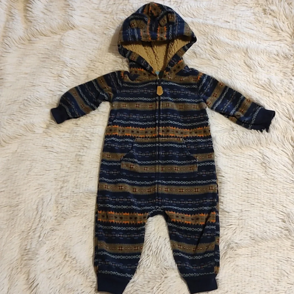 🧸Carter's Baby Boy Fleece Sherpa-Lined Hooded Pajamas Navy Blue Olive Green 6M